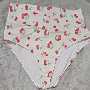 Aerie Cherry Print Bikini Bottom - White and Red